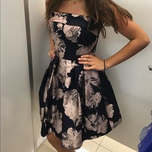 Camile la vie rose gold with navy blue dress